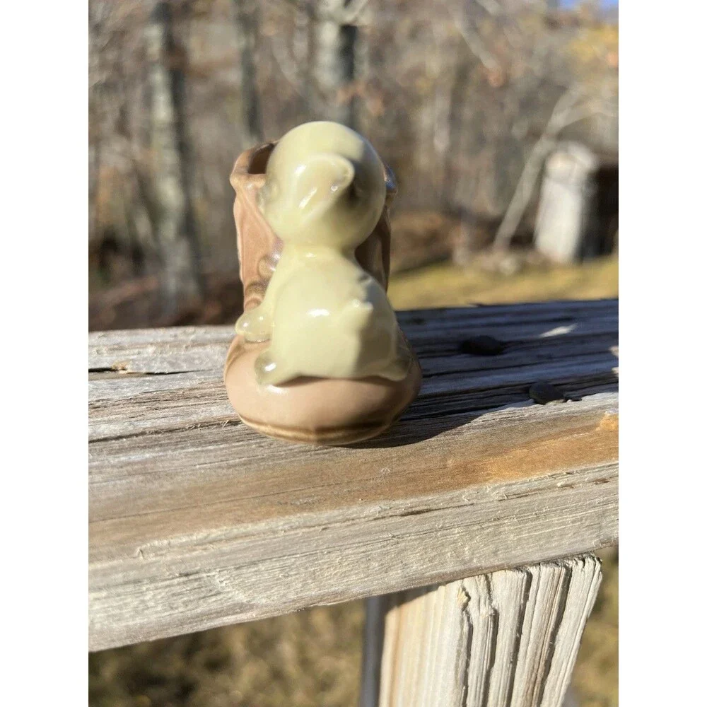 Vintage Enesco Siamese Kitten on an old Brown Boot Planter Made in Japan